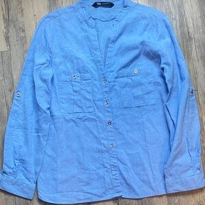 Zara Light Blue Linen Shirt
